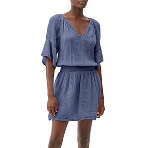 Michael Stars Katelyn Peasant Mini Dress In Lake Gauze‎ Smocked Waist Size Large